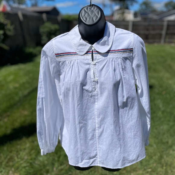 Bellerose Womens Peasant Blouse Size 1 Peter Pan‎ Collar Embroidered Retro Puff - Picture 6 of 9